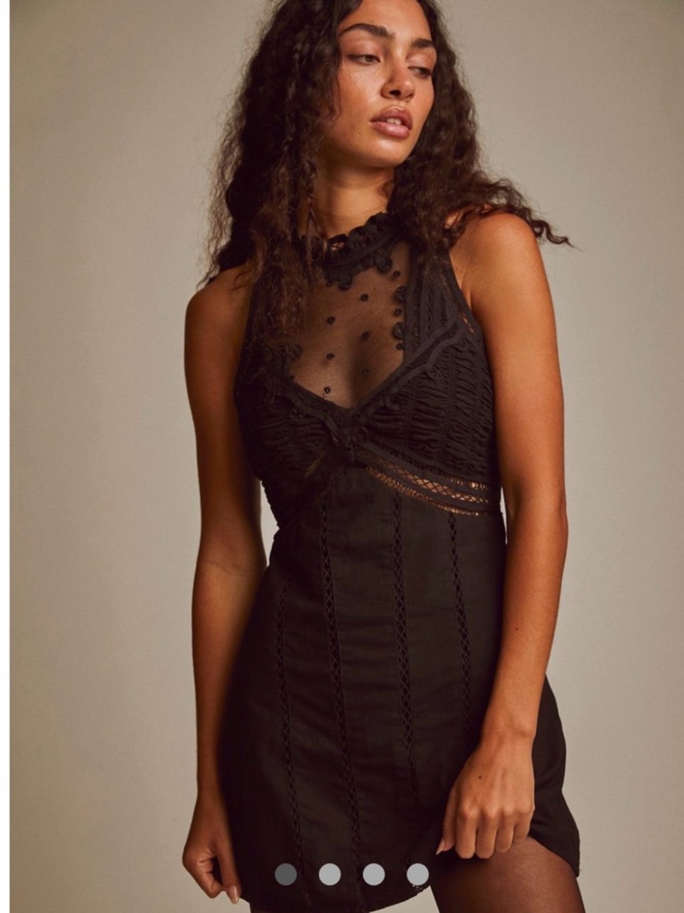 Free People Black Mini Dress with Lace Detail